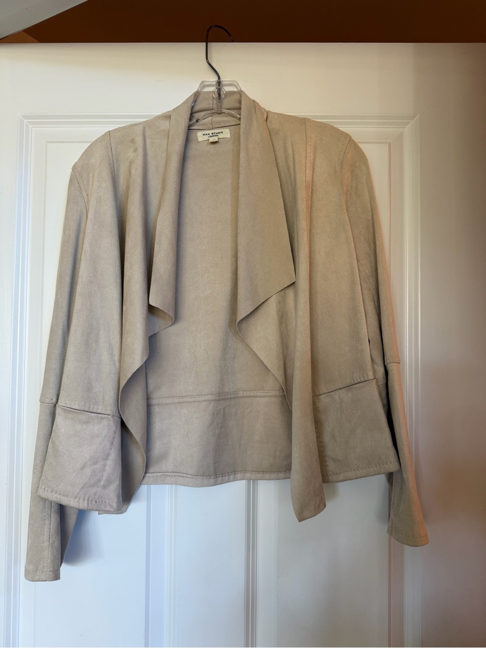 Max Studio Sand Draped faux Leather Jacket S